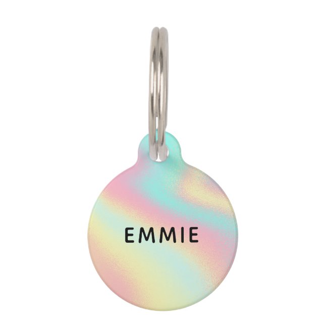Rainbow Holographic Custom Name Huisdierpenning (Voorkant)