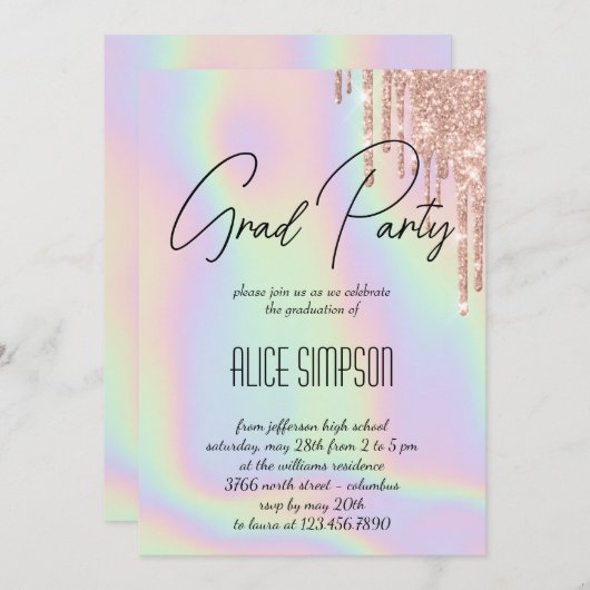 Rainbow Holographic Drip Afstuderen Kaart (Voorkant / Achterkant)