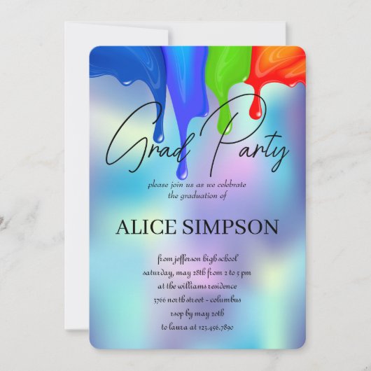 Rainbow Holographic Drip Afstuderen Kaart (Voorkant)