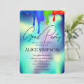 Rainbow Holographic Drip Afstuderen Kaart (Staand voorkant)