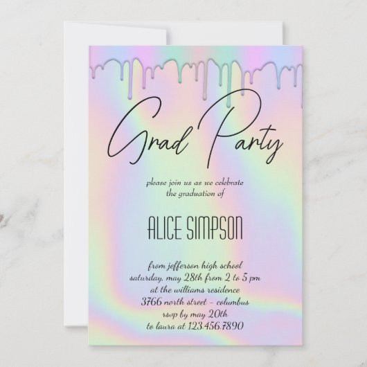 Rainbow Holographic Drip Afstuderen Kaart (Voorkant)