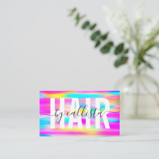 Rainbow Holographic Eenvoudige Typografie Haarstyl Visitekaartje (Staand voorkant)