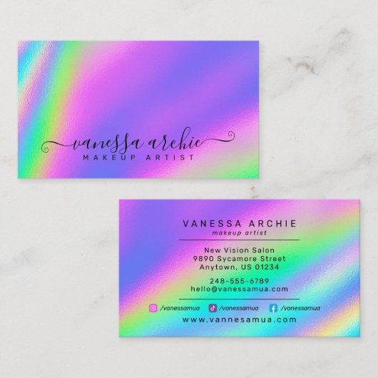 Rainbow Holographic Folie Beauty Service Visitekaartje (Voorkant / Achterkant)