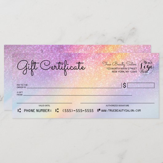 Rainbow Holographic Glitter Check Cft Certificate (Voorkant / Achterkant)