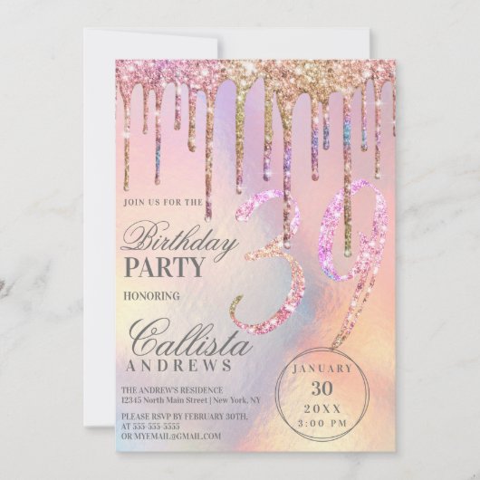 Rainbow Holographic Glitter Drift Age Birthday Kaart (Voorkant)