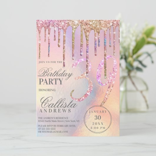 Rainbow Holographic Glitter Drift Age Birthday Kaart (Staand voorkant)