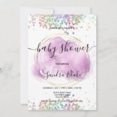 Rainbow Holographic Glitter Drift Baby shower Inv Kaart (Voorkant)