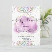 Rainbow Holographic Glitter Drift Baby shower Inv Kaart (Staand voorkant)