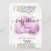 Rainbow Holographic Glitter Drift Baby shower Inv Kaart (Voorkant / Achterkant)