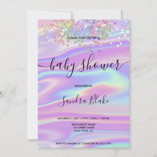 Rainbow Holographic Glitter Drift Baby shower Kaart (Voorkant)