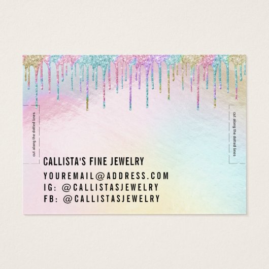 Rainbow Holographic Glitter Drift Bracelet Display Visitekaartje (Achterkant)