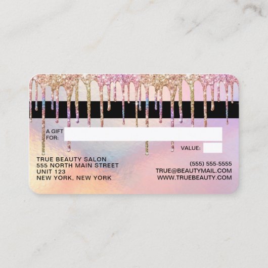 Rainbow Holographic Glitter Drips Gift Credit Visitekaartje (Achterkant)