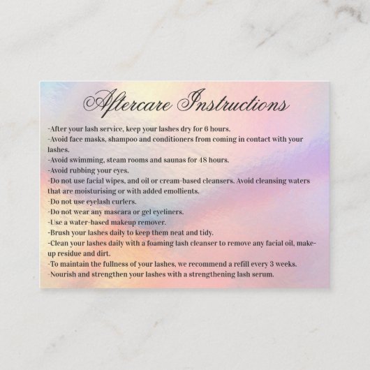 Rainbow Holographic Glitter Drips Lashes Nazorg Visitekaartje (Achterkant)