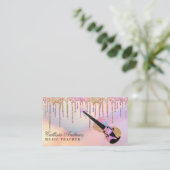 Rainbow Holographic Glitter Drips Muziekdocent Visitekaartje (Staand voorkant)