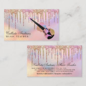 Rainbow Holographic Glitter Drips Muziekdocent Visitekaartje (Voorkant / Achterkant)
