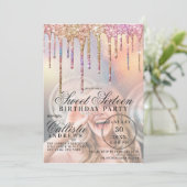 Rainbow Holographic Glitter Drips Photo Sweet 16 Kaart (Staand voorkant)