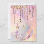 Rainbow Holographic Glitter Drips Quinceañera Kaart (Achterkant)