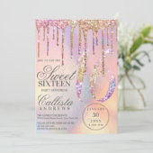 Rainbow Holographic Glitter Drips Sweet 16 Kaart (Staand voorkant)