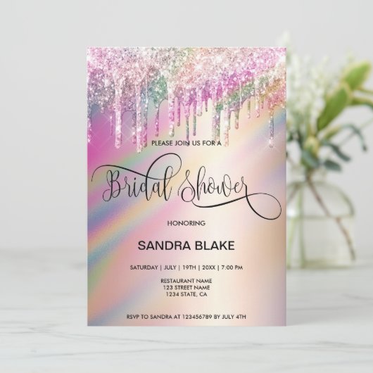 Rainbow holographic Glitter drukt Vrijgezellenfees Kaart (Staand voorkant)