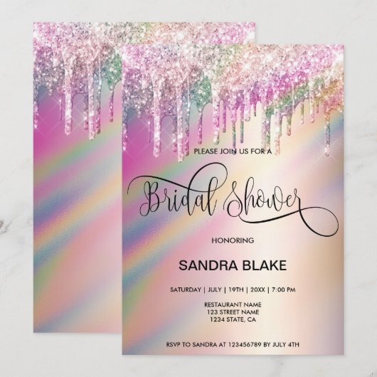 Rainbow holographic Glitter drukt Vrijgezellenfees Kaart (Voorkant / Achterkant)