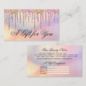 Rainbow Holographic Glitter Druppels Cadeaubon Visitekaartje (Voorkant / Achterkant)
