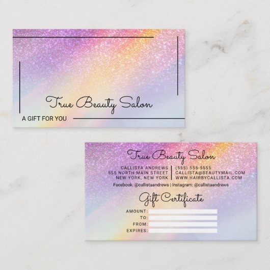 Rainbow Holographic Glitter Ombre Gift Kaart Visitekaartje (Voorkant / Achterkant)