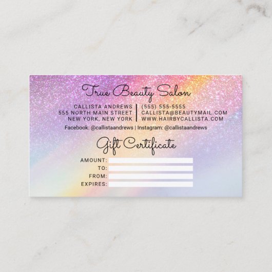 Rainbow Holographic Glitter Ombre Gift Kaart Visitekaartje (Achterkant)
