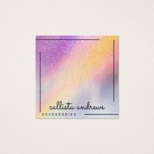 Rainbow Holographic Glitter Ombre Ring Display Vierkante Visitekaartjes (Voorkant)