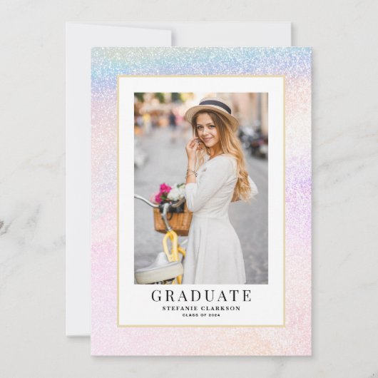 Rainbow Holographic Glitter Photo Afstuderen Aankondiging (Voorkant)