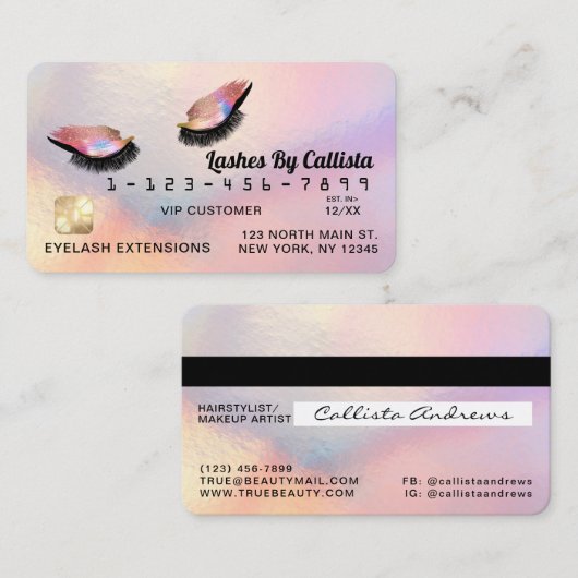 Rainbow Holographic Glitter Wimpers Credit Visitekaartje (Voorkant / Achterkant)