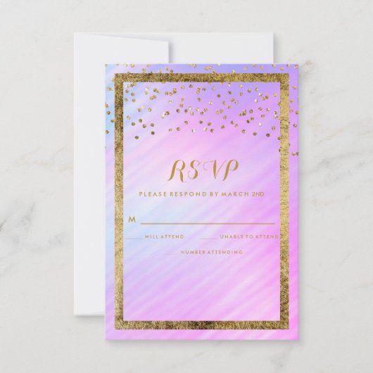 Rainbow Holographic Gold Confetti RSVP (Voorkant)