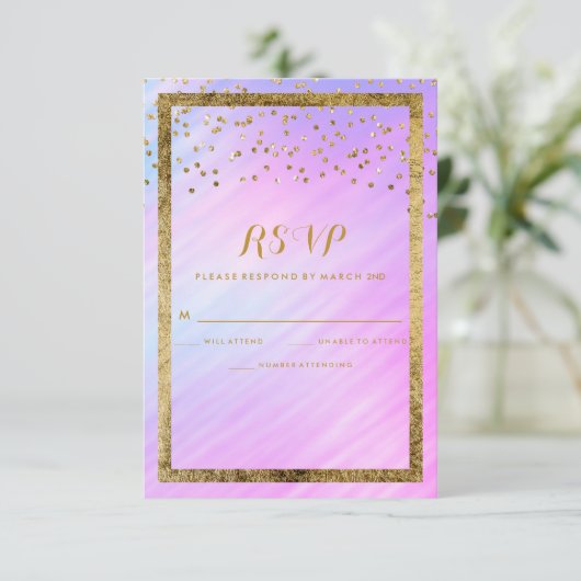 Rainbow Holographic Gold Confetti RSVP (Staand voorkant)