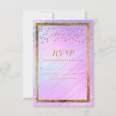 Rainbow Holographic Gold Confetti RSVP Kaartje (Voorkant)