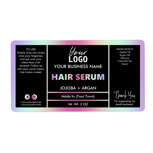 Rainbow Holographic Hair Serum Labels (Voorkant)