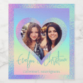 Rainbow Holographic Heart Lijst Aangepaste foto Wijn Etiket (Enkel label)