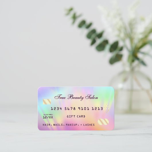 Rainbow Holographic Iridescent Unicorn Gift Kaart Visitekaartje (Staand voorkant)