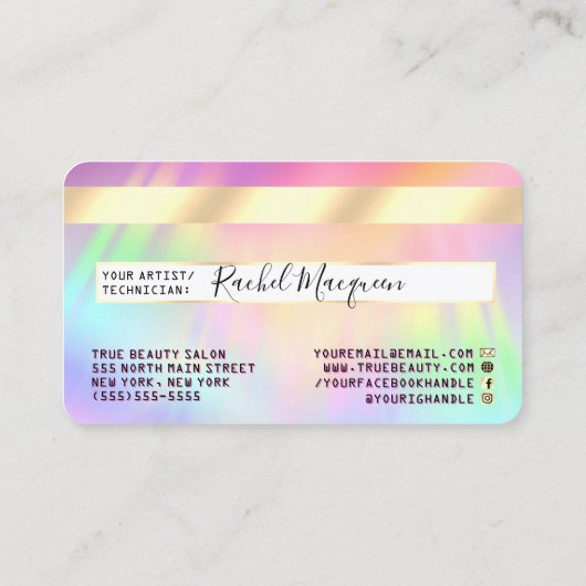 Rainbow Holographic Iridescent Unicorn-tegoed Visitekaartje (Achterkant)