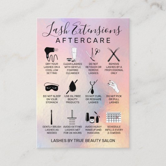 Rainbow Holographic Lash Extensions Aftercare Icon Visitekaartje (Voorkant)
