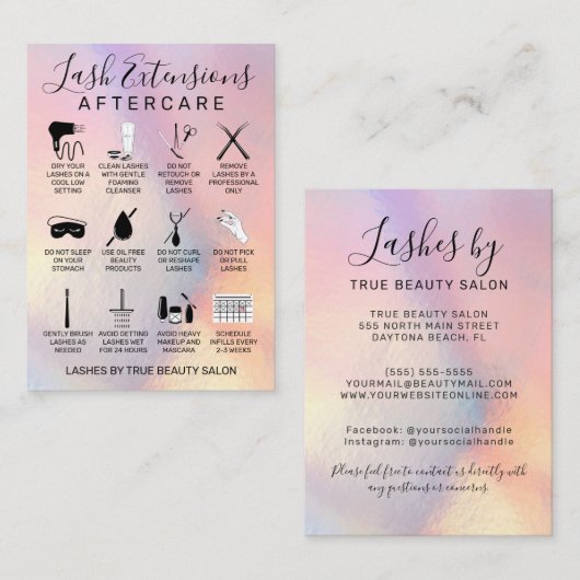 Rainbow Holographic Lash Extensions Aftercare Icon Visitekaartje (Voorkant / Achterkant)