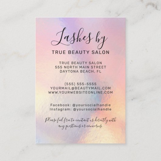 Rainbow Holographic Lash Extensions Aftercare Icon Visitekaartje (Achterkant)