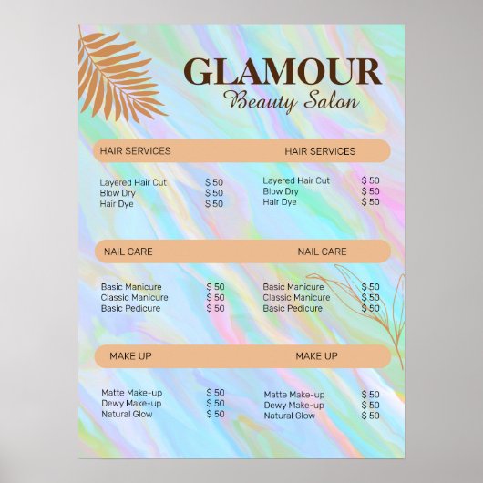 Rainbow Holographic Nail Tech prijslijst Poster (Voorkant)