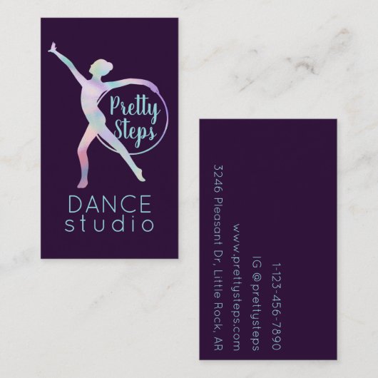 Rainbow Holographic Paarse Dance Studio Instructor Visitekaartje (Voorkant / Achterkant)