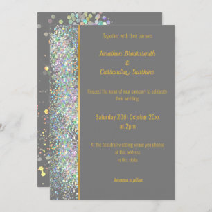 RAINBOW HOLOGRAPHIC SPOT GRAY GOLD WEDING KAART