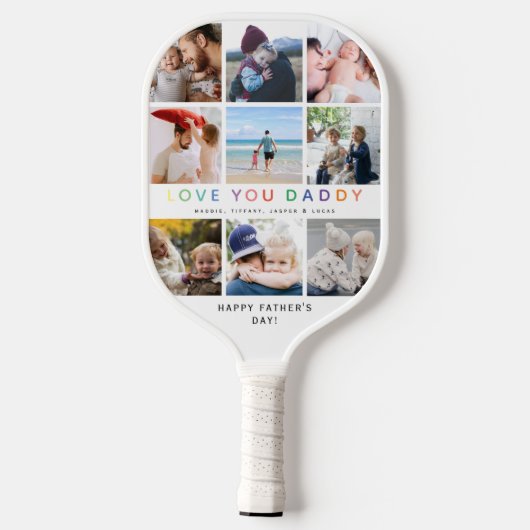 Rainbow 'HOOP VAN JE DADDY' Foto Collage Keepomwil Pickleball Paddle (Achterkant)