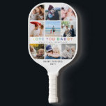 Rainbow 'HOOP VAN JE DADDY' Foto Collage Keepomwil Pickleball Paddle<br><div class="desc">Creëer je eigen speciale aandenken Pickleball Paddle voor papa! Design beschikt over 9 vierkante foto's naar keuze met moderne regenboogtypografie 'LOVE YOU DADDY' en personaliseer met bericht en naam/s.</div>
