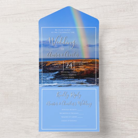 Rainbow, Hope & Happiness, bruiloft All In One Uitnodiging (Binnen)