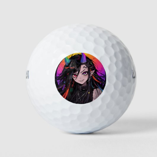 Rainbow Horned Gothic Punk Anime Meisje Golfballen (Voorkant)