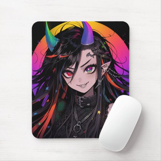 Rainbow Horned Gothic Punk Anime Meisje Muismat (Met muis)