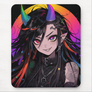 Rainbow Horned Gothic Punk Anime Meisje Muismat
