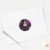 Rainbow Horned Gothic Punk Anime Meisje Ronde Sticker (Envelop)